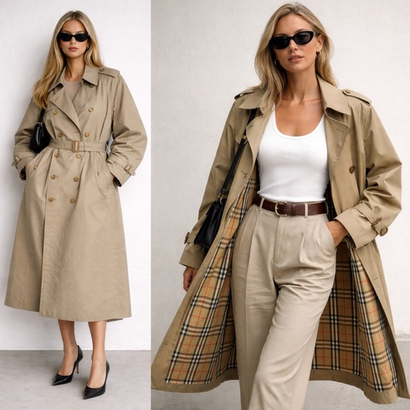 Vintage Burberry Trench Coat Camel Detachable Wool Lining & Collar Women’s L/XL - Picture 1 of 16